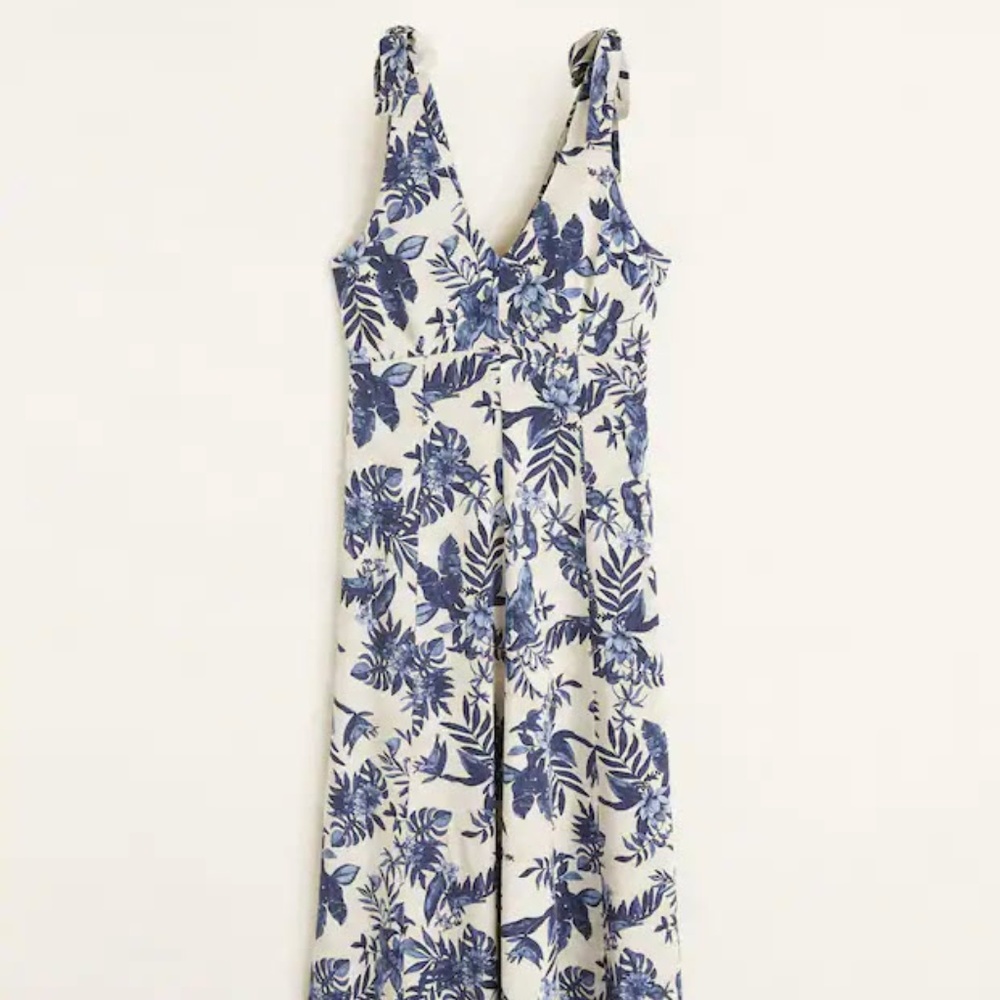 Floral print long dress - Blue & White
